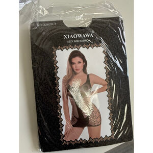 Women's XIAOWAWA Black Fishnet Chemise One Size